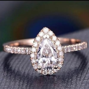 2,15 CT peergeslepen moissaniet verlovingsring, 14K roségouden halo jubileumring, bruidsbelofte cadeauring voor haar, jubileumcadeau ring