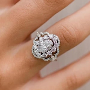 Oval Moissanite Wedding Ring 14K White Gold Anniversary Ring Oval Art Deco Engagement Ring Promise Ring Unique Anniversary Gift Bridal Ring