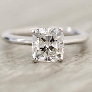 2.5 CT Kissenschliff Solitär Verlobungsring, 14K Weißgold Moissanite Diamant Ring, Kissen Jubiläumsring, Hochzeitsgeschenk Ring für Sie