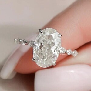 3 CT Oval Cut Moissanite Engagement Ring 14K White Gold Anniversary Ring Oval Solitaire With Accent Diamond Gift Ring Oval Cut Wedding Ring