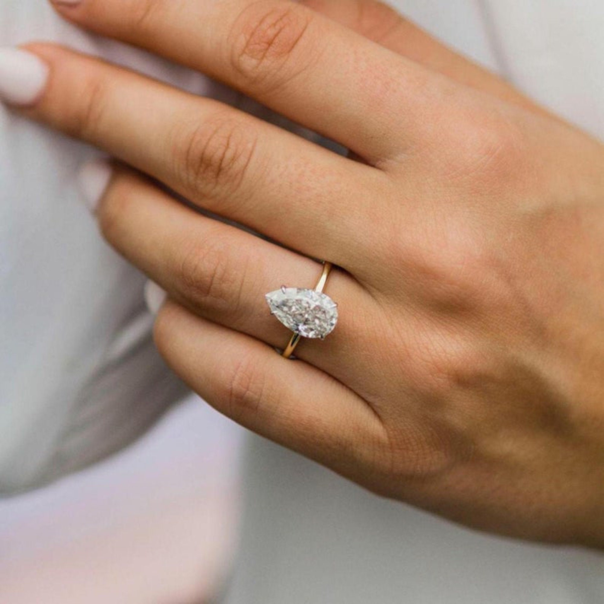 2 CT Classic Pear Engagement Moissanite Ring/Hidden Halo Pear Etsy