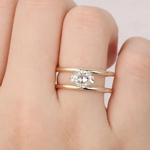 Oval Engagement Ring 14K Yellow Gold Moissanite Anniversary Ring Ring For Her Oval Solitaire Wedding Ring For Woman Promise Gift Bridal Ring