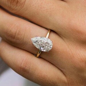 2.5 CT Pear Cut Moissanite Engagement Ring | 14K Yellow Gold Solitaire Wedding Ring | Anniversary Ring For Woman | Dainty Pear Ring For Her