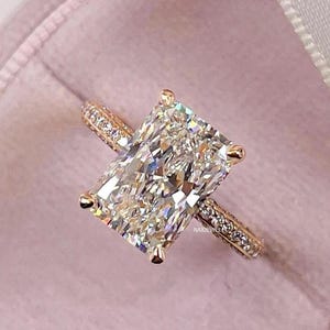 Radiant Cut Moissanite Engagement Ring 14K Yellow Gold Anniversary Ring Promise Ring Hidden Halo Wedding Ring Anniversary Gift For Her