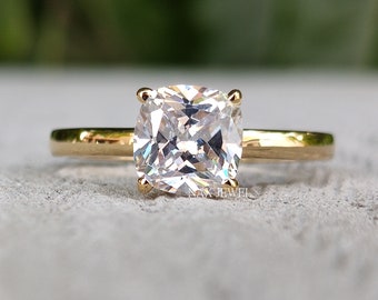 3 CT Cushion Cut Moissanite Solitaire Ring/ 14K Yellow Gold Engagement Ring Gift For Her/ Wedding Promise Ring/ Cushion Anniversary Ring