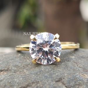 3.1 TW Round Cut Moissanite Engagement Ring, 14K Yellow Gold Solitaire Wedding Bridal Ring, Anniversary Ring For Her, Round Cut Diamond Ring
