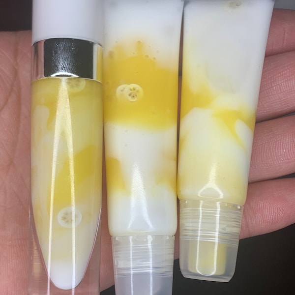 Banana flavored lip gloss, natural lip gloss, high shine