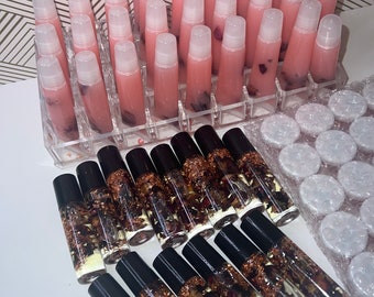 Wholesale rose Lip oil roller, edible lip scrub and lip gloss bundle
