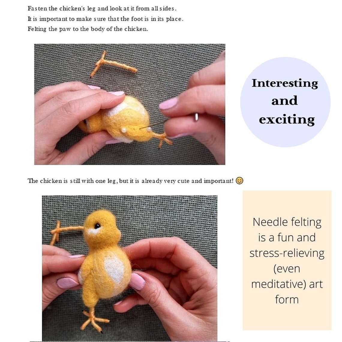 PDF Needle felted tutorial realistic chicken. Beginner Etsy