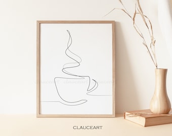 Coffee Line Art Print, Kitchen Wall Decor, Coffee Illustration, Printable Wall Art, Coffee Print, Minimalist Wall Art, Coffee Art