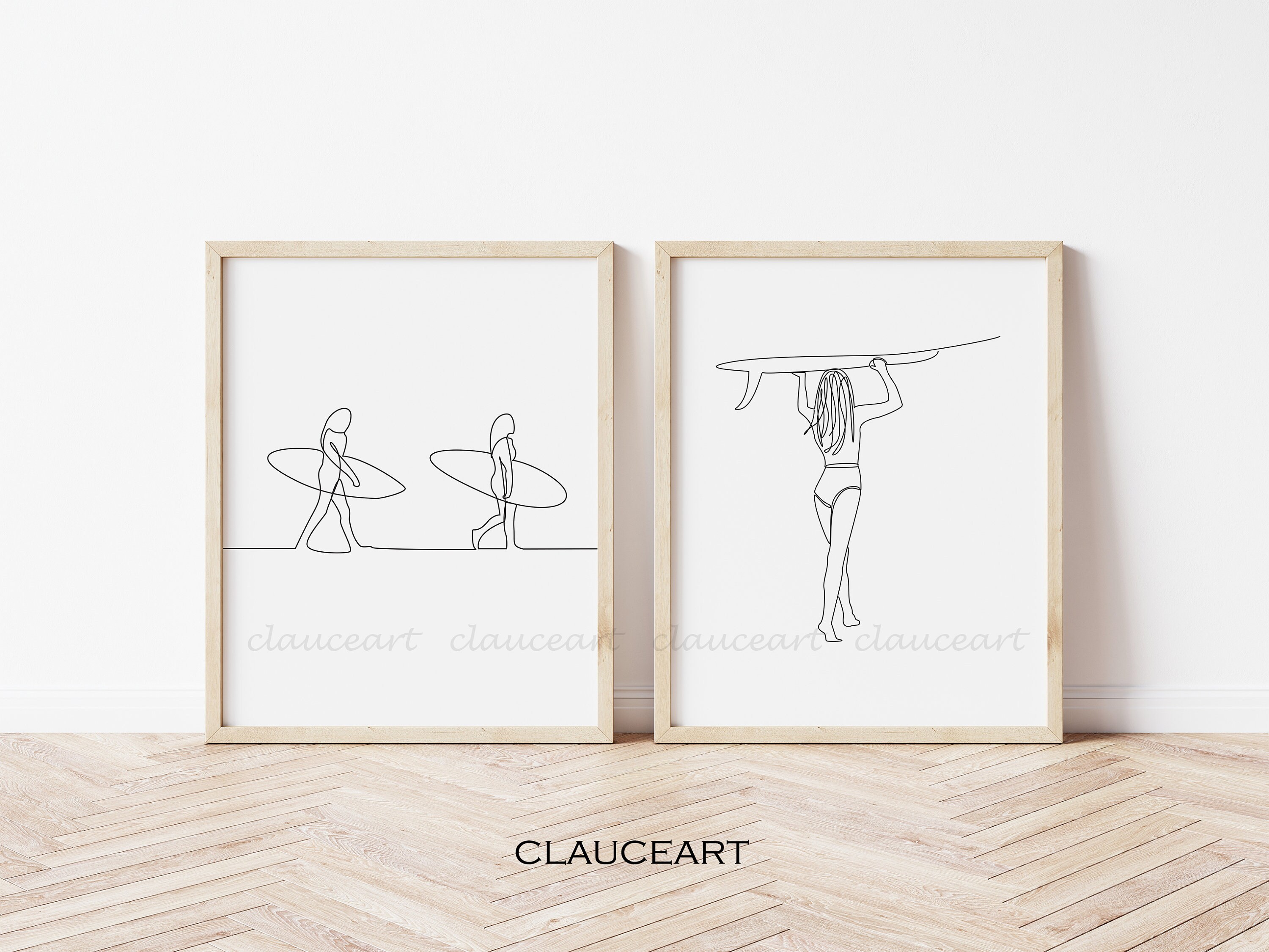 Surf Line Design Surf Line Art Set of 2 Prints, Surf Art, Minimalist Bundle Print Set ...
