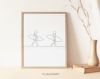 Surf Art Line Drawing, Surfboard Art, Minimalist Wall Art, One Line Art Print, Single Line Drawing, Printable Art, Instant Download