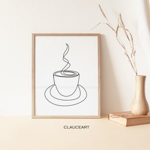 Coffee Line Drawing, Coffee Art Print, Kitchen Wall Décor, Minimalist Wall Art, One Line Art, Printable Wall Art