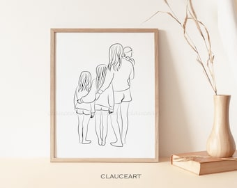 Mamma och barn linjeteckningar, present till nyfödd, linjeteckning för mor och barn, mors dag-present, mammapresent, väggkonst för barnrum, konst för dotter och son