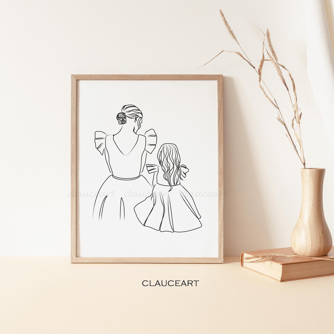 Mother and Daughter Line Art, Mom and Child Art Print, Nursery Wall ...