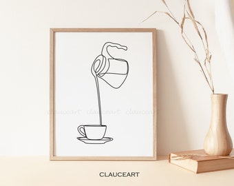 Coffee One Line Art, Coffee Line Drawing, Minimalist Wall Art, Coffee Art Print, Wall Décor, Printable Wall Art, Wall Art, Coffee Art