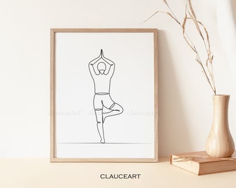 Yoga Line Art, Yoga Abstract Print, Yoga Art, Single Line Drawing, Minimalist Wall Art, Printable Wall Art
