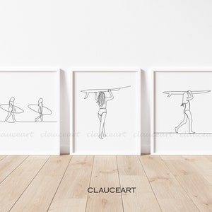 Minimalist Surf Wall Art Set of 3 Prints, Bundle Print Set, Surf Line Art, Modern Minimalist Bundle, Surf Graphic Print Art,  Surf Decor