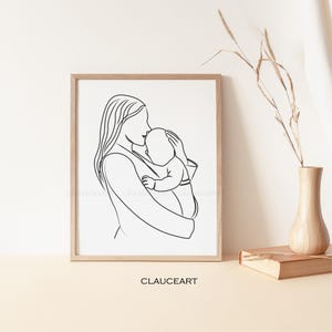 Mom and Baby Art Print, Nursery Wall Art, Baby Shower Gift, Mother and Baby Line Drawing, Mother’s Day Gift, One Line Art