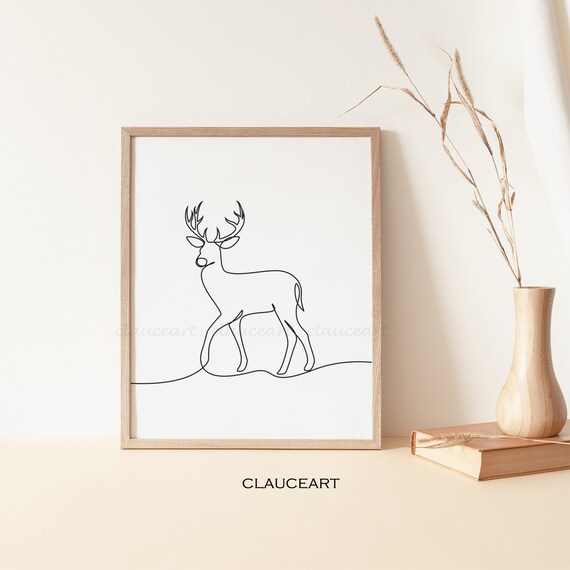 Deer Line Art, Christmas Deer Art Print, One Line Drawing, Reindeer Wall Art, Deer Poster, Minimal Animal Wall Art