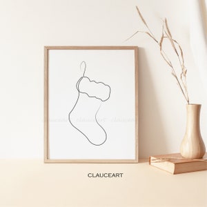 Christmas Stocking Line Art, Minimal Christmas Wall Art, Christmas Wall Decor, Holiday Decor, Winter Art Print, One Line Drawing