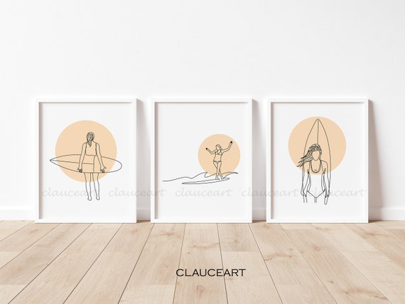 Minimalist Surfboard Art Set of 3 Prints, Bundle Print Set, Surf Line Art, Modern Minimalist Bundle, Surf Art, Surf Décor, Wall Art