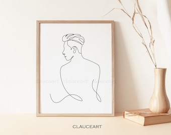 Disegno lineare maschile, disegno lineare di un uomo, disegno a una sola linea, arte murale minimalista, body art maschile, arte murale stampabile, disegno a linea singola