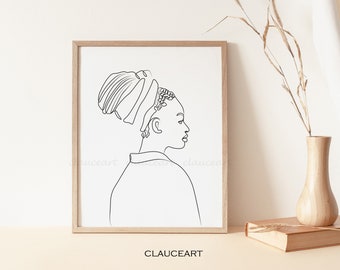 Minimal Black Woman Art Print, African American Wall Art, Black Woman Line Art, Printable Wall Art, Minimalist Wall Art, Modern Wall Art