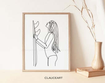 Surfboard Art, Surf Print, Minimalist Wall Art, One Line Art, Single Line Drawing, Surf Poster, Surfing Decor, Printable Wall Art
