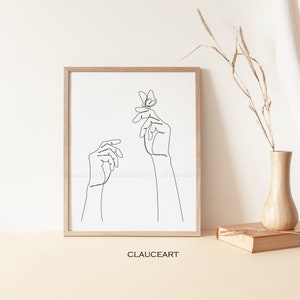Hand Line Drawing, Butterfly Line Drawing, Minimalist Wall Art, One Line Art, Single Line Drawing, Printable Wall Art, Instant Download