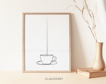 Minimal Coffee Line Art, Coffee Print, Minimalist Wall Art, Kitchen Wall Décor, Single Line Drawing, Printable Wall Art, Café Wall Décor
