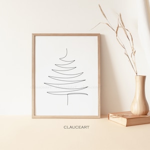 Christmas Tree Line Art, Minimal Christmas Wall Art, One Line Drawing, Holiday Printable Wall Art, Modern Christmas Art Print