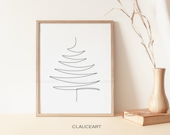 Christmas Tree Line Art, Minimal Christmas Wall Art, One Line Drawing, Holiday Printable Wall Art, Modern Christmas Art Print