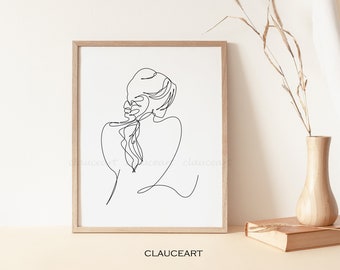 Hairstyle Line Drawing, Woman Line Drawing, Minimalist Wall Art, Line Art Print, Single Line Drawing, Printable Art, Instant Download