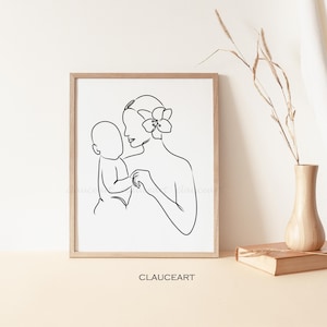Mother Holding Baby Art Print, Mother and Baby Line Drawing, Mom and Baby One Line Art, Mother’s Day Gift, Nursery Wall Décor