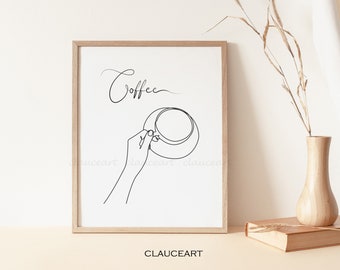 Coffee Art Print, Coffee Line Drawing, One Line Art, Coffee Lovers, Minimalist Wall Art, Abstract Coffee Art, Printable Wall Art