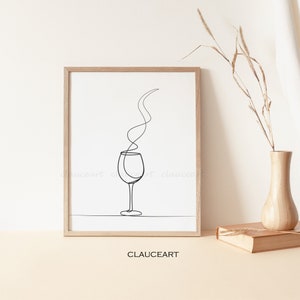 Wine Glass Line Art, Wine Art Print, Minimalist Wine Lover Art, Minimalist Wall Art, Printable Wall Art, Kitchen Wall Art