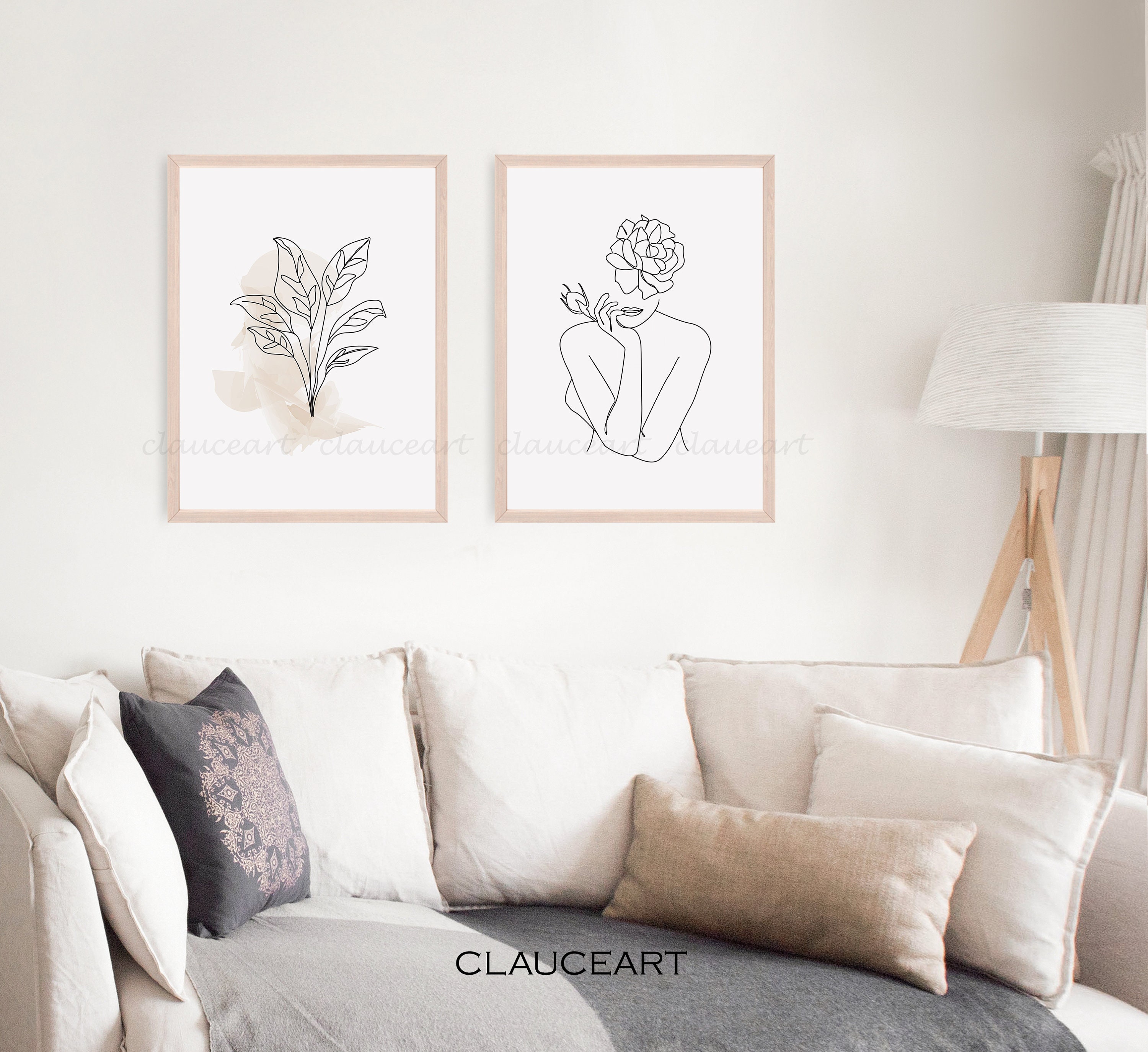Minimalist Woman Flower Wall Art Set of 3 Prints, Line Art Gallery Wall ...