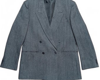 Retro Portfolio Blazer | Mens Vintage Dark Grey Herringbone Blazer Medium