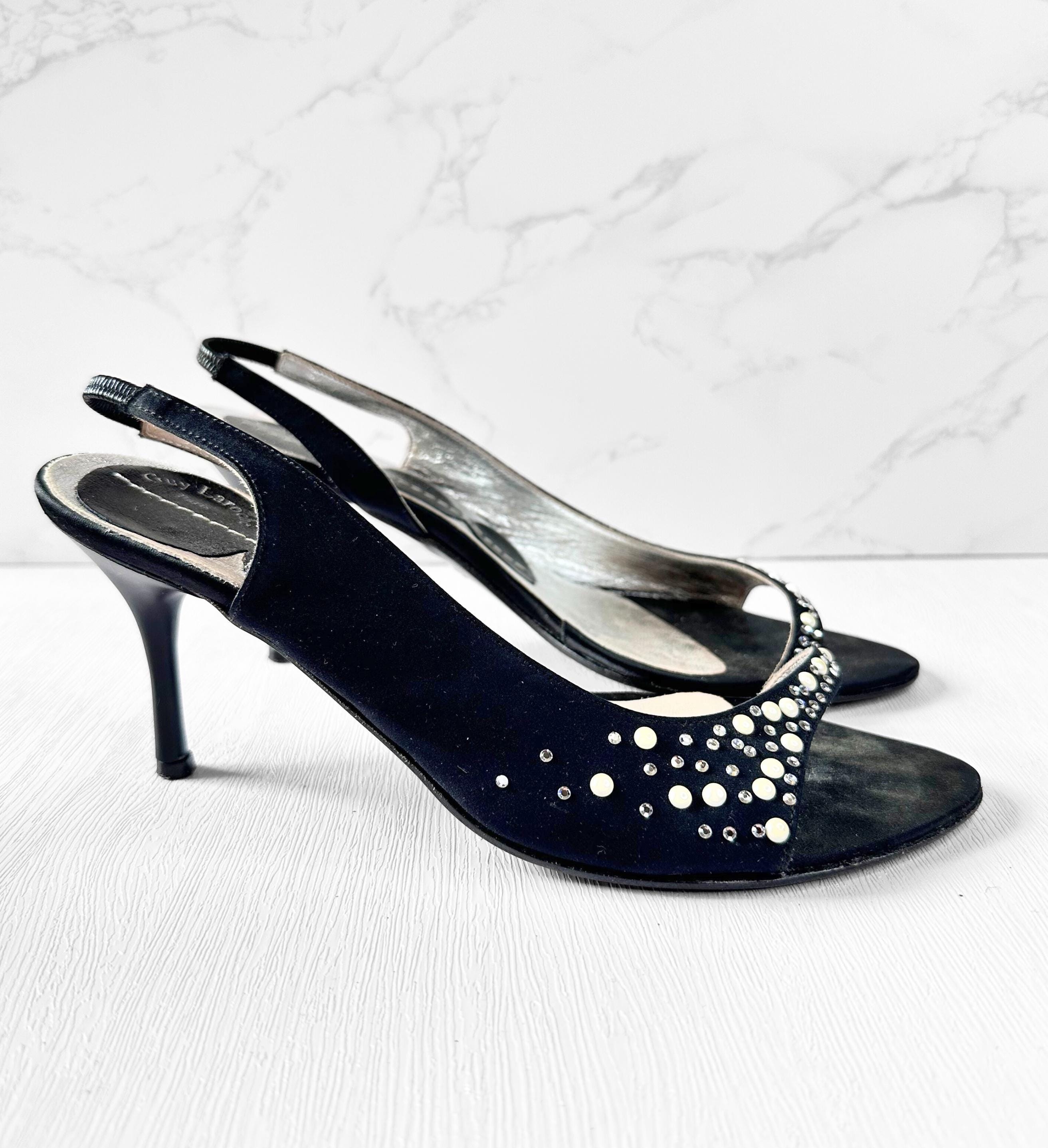 Escarpins Vintage GUY LAROCHE En Cuir Noir Bout Carré - Taille 38 - Occasion Bon état