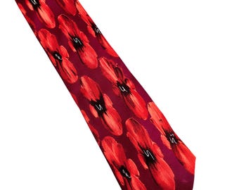Vintage Designer Necktie | Vintage Hugo Boss Silk Tie: Poppy Print | Menswear