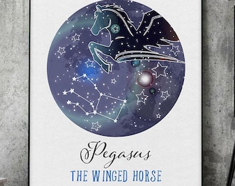 Pegasus Constellation art Astronomy poster Astronomy print gifts Flying horse Pegasus stars Gifts for her Science gifts Vintage gift for him