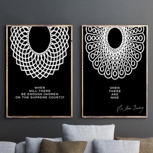 RBG POSTER Print 2er Set Ruth Bader Ginsburg Dissent Collar Notorious rbg Supreme Court Lawyer Geschenk Feministisches Poster Justice Art Girl Boss