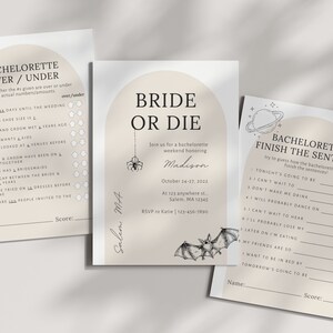 Ensemble Bride or Die Bachelorette | Til Death Do Us Party Bachelorette Invitation, Itinéraire du week-end, carte Venmo et lot de 8 jeux