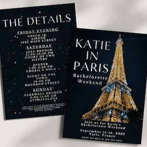 Emily in Paris Bachelorette Invitation Template | Eiffel Tower Bachelorette Invite & Weekend Itinerary Customizable Download