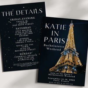 Emily in Paris Bachelorette Invitation Template | Eiffel Tower Bachelorette Invite & Weekend Itinerary Customizable Download