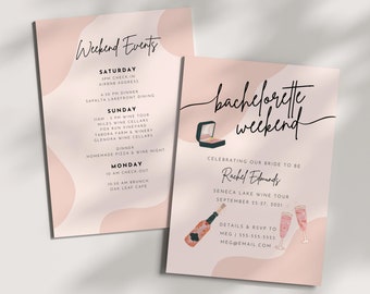 Pink Champagne Bachelorette Invitation Template: Wine Rose Hen Party (Canva, Print at Home)