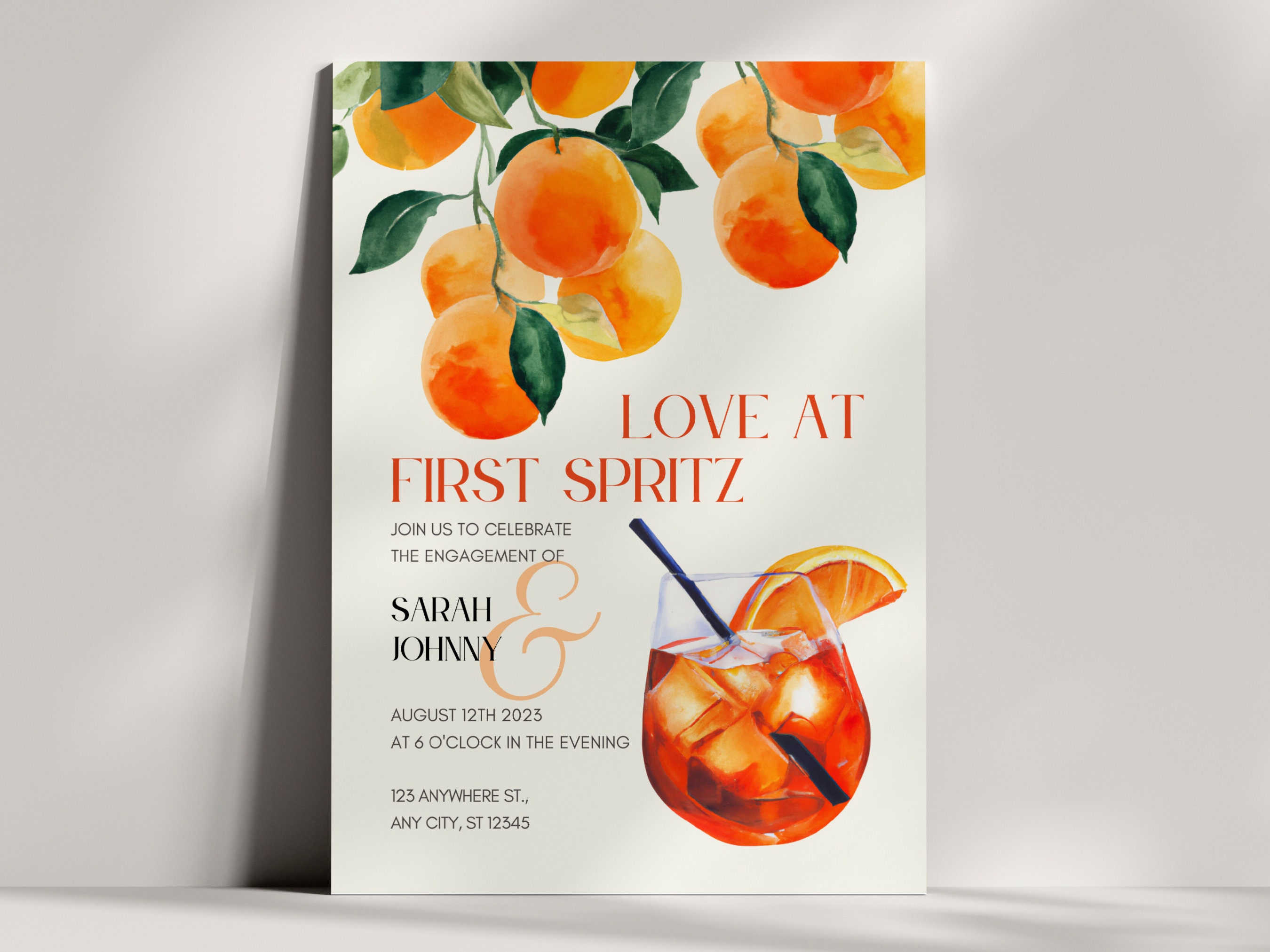 Love at First Spritz Invitation Aperol Spritz Engagement Party &amp; Bridal ...
