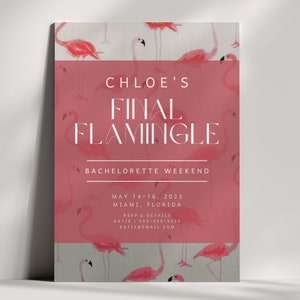Final Flamingle Bachelorette Invitation Template | Let's Flamingle Tropical Hen Party Invite & Weekend Itinerary | Customizable Canva Prints