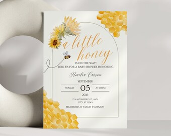 Honey Bee Baby Shower Invitation: Sunflower Theme (Digital Canva Template)